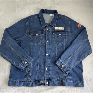 Disney Trucker Denim Jacket Men 3XL Blue Wash Stretch Mickey Mouse Embroidered